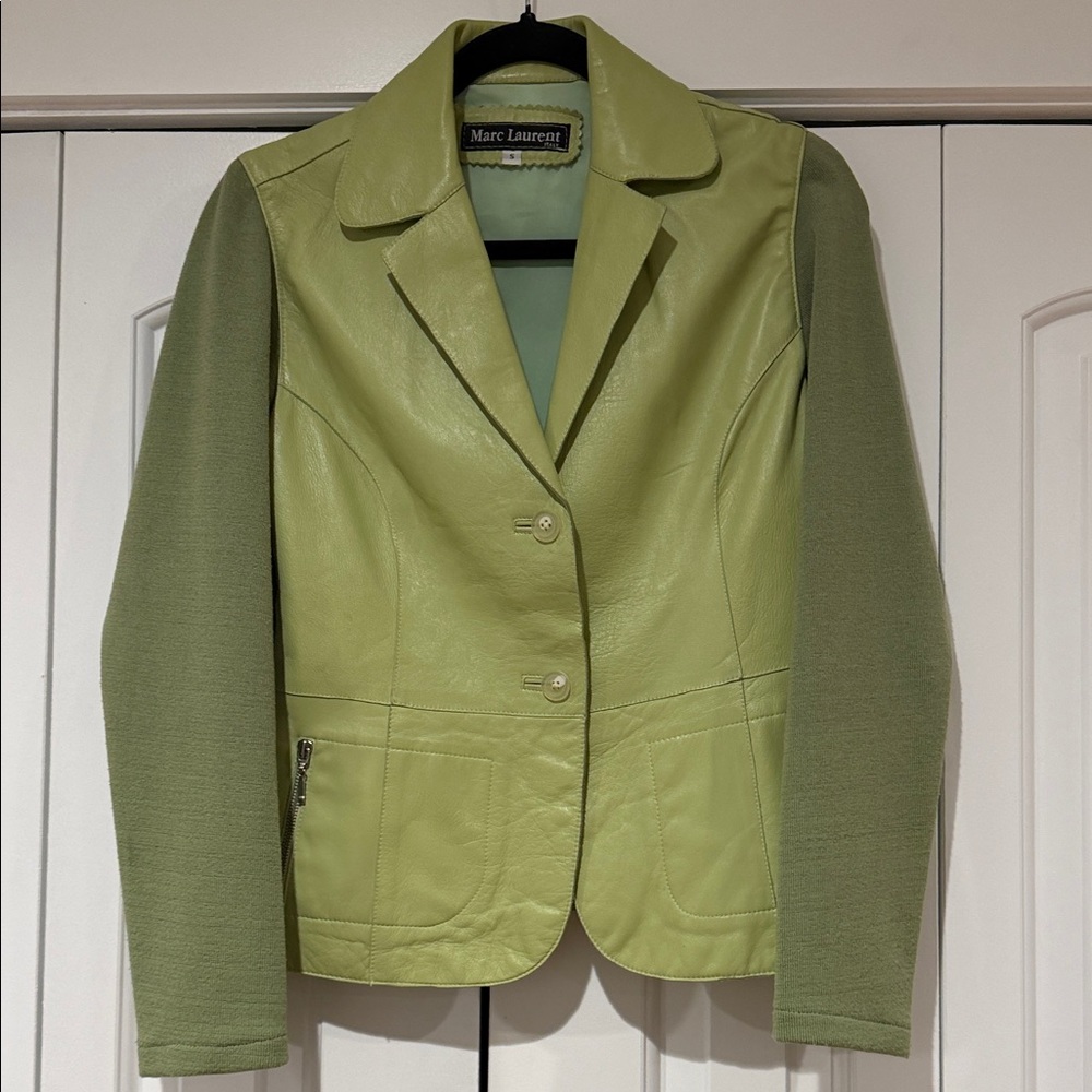 Marc Laurent vintage leather‎ blazer with knit sleeves small